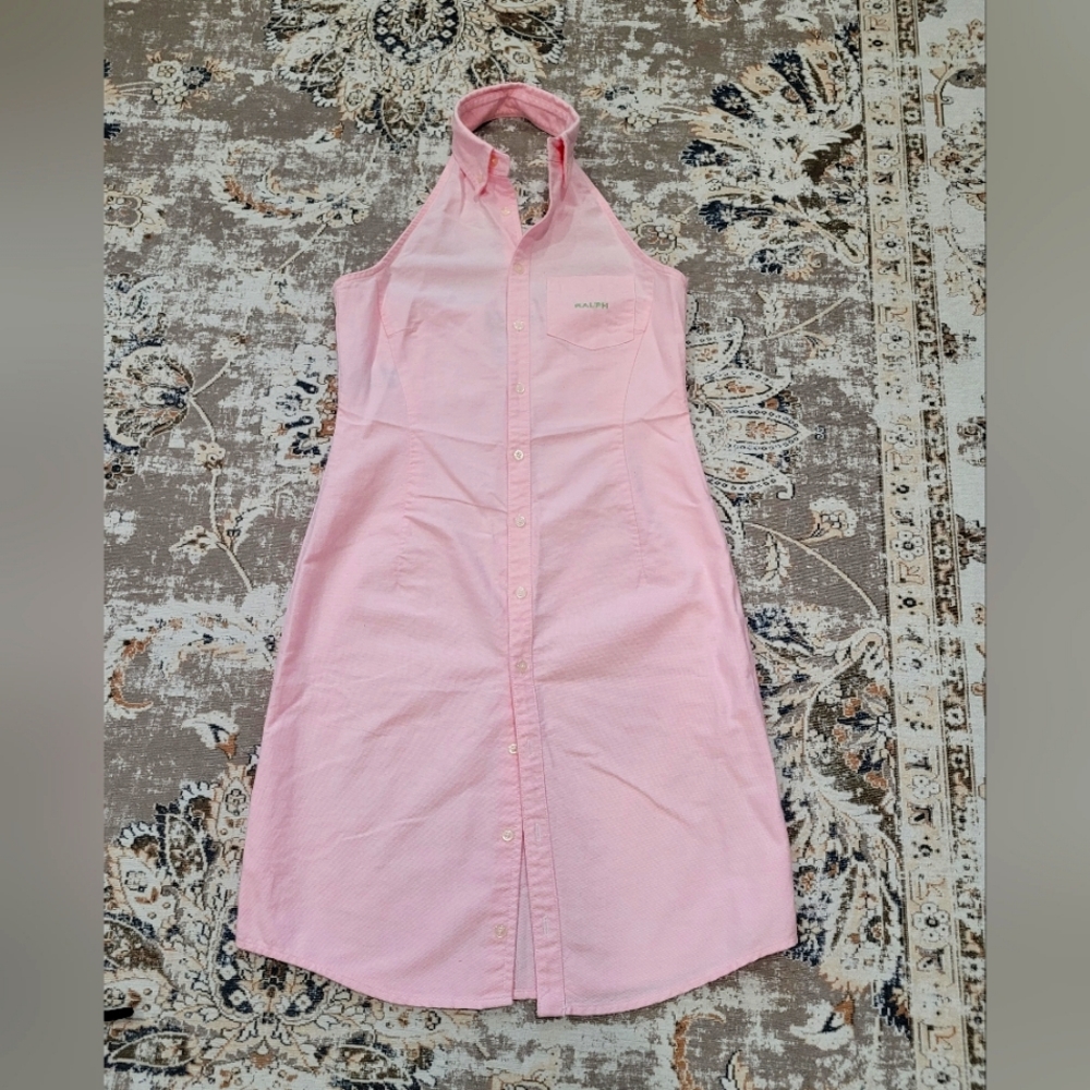 Vintage Ralph Lauren Halter Shirt Dress Sz Zero